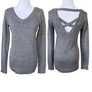 Guess Quinn‎ Gray Criss Cross Back Sequin Sweater SMALL Sparkle Designer SALE